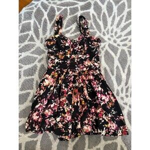 Black and Pink Floral Material Girl Romper with Cut Out